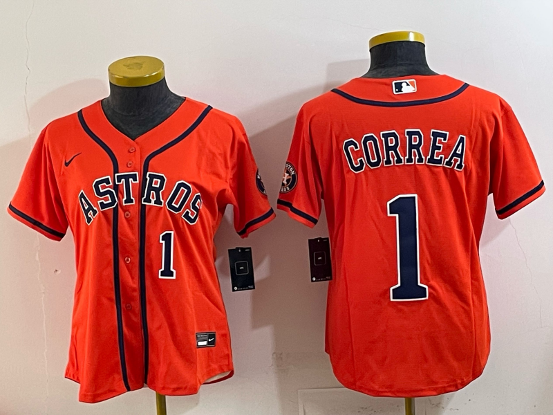 Men 2025 Houston Astros #1 Correa orange Nike MLB Jersey 002